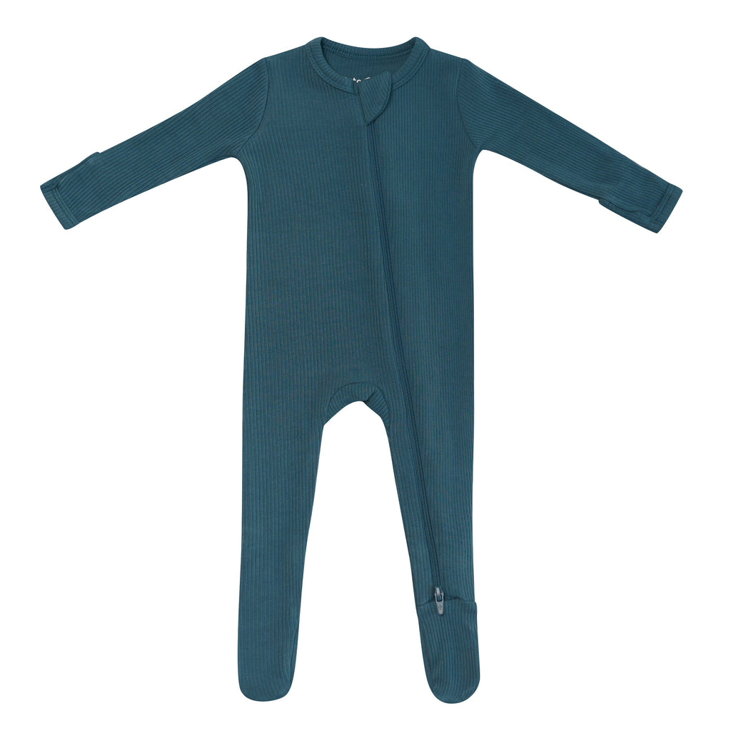 Ribbed Zipper Footie in Atlantic