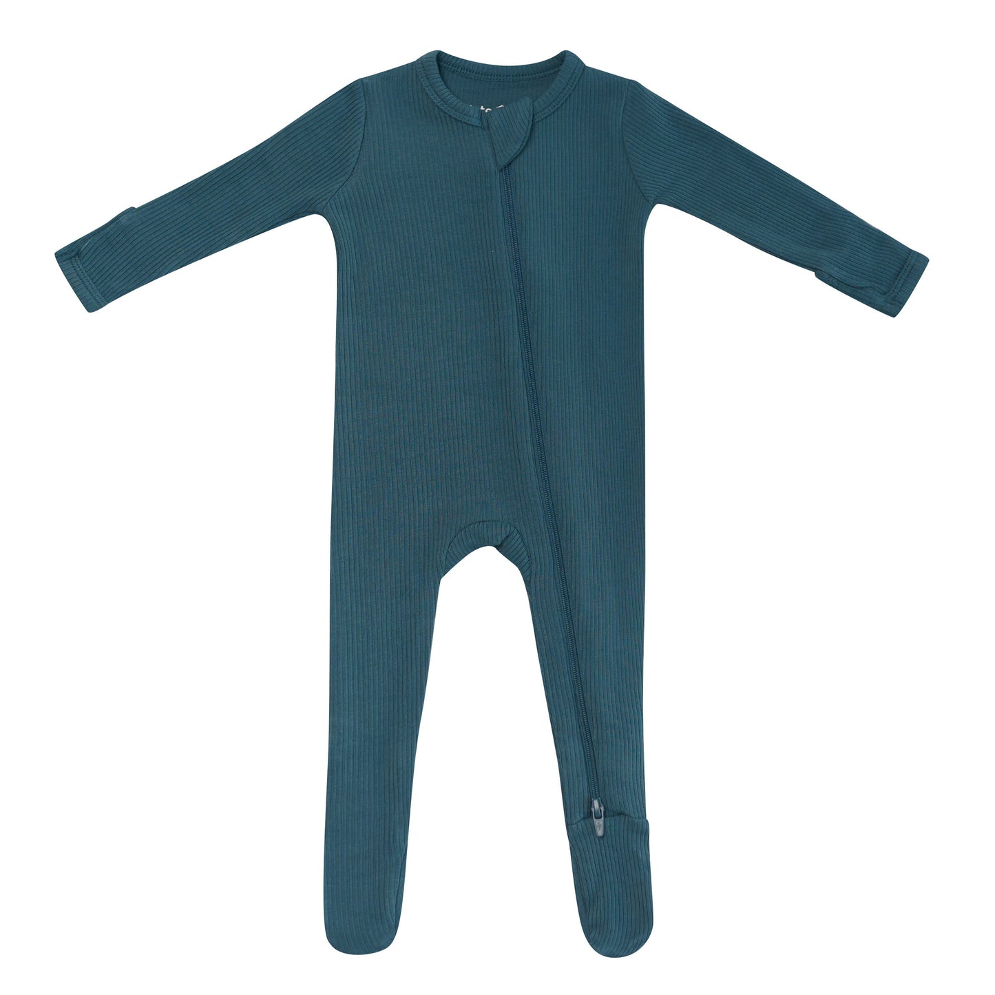 Ribbed Zipper Footie in Atlantic