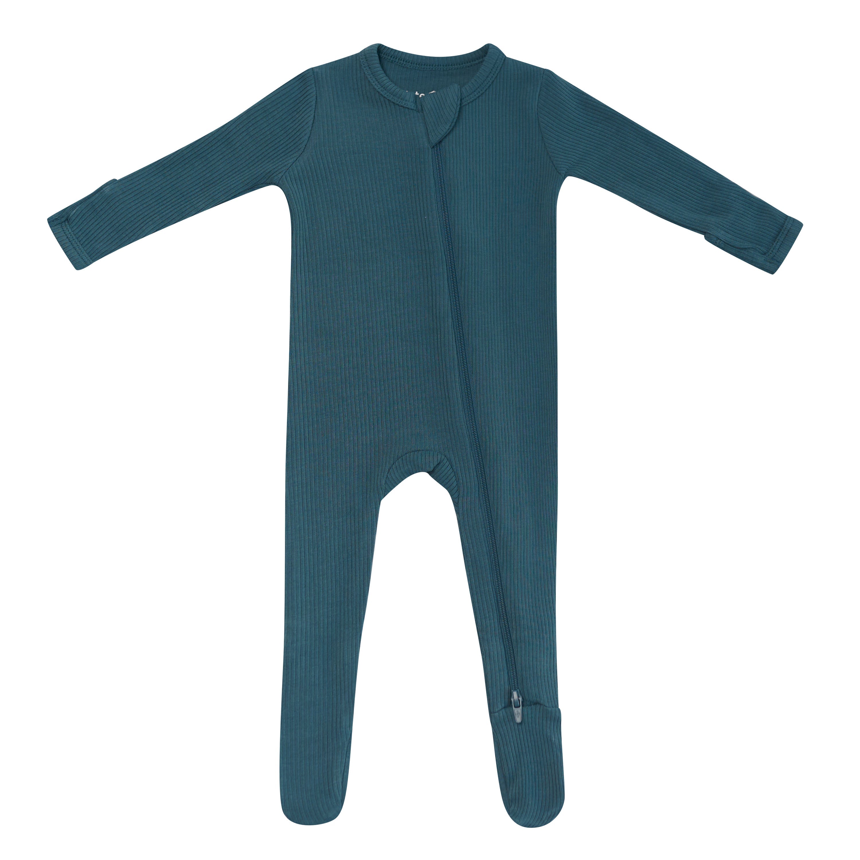 Ribbed Zipper Footie in Atlantic
