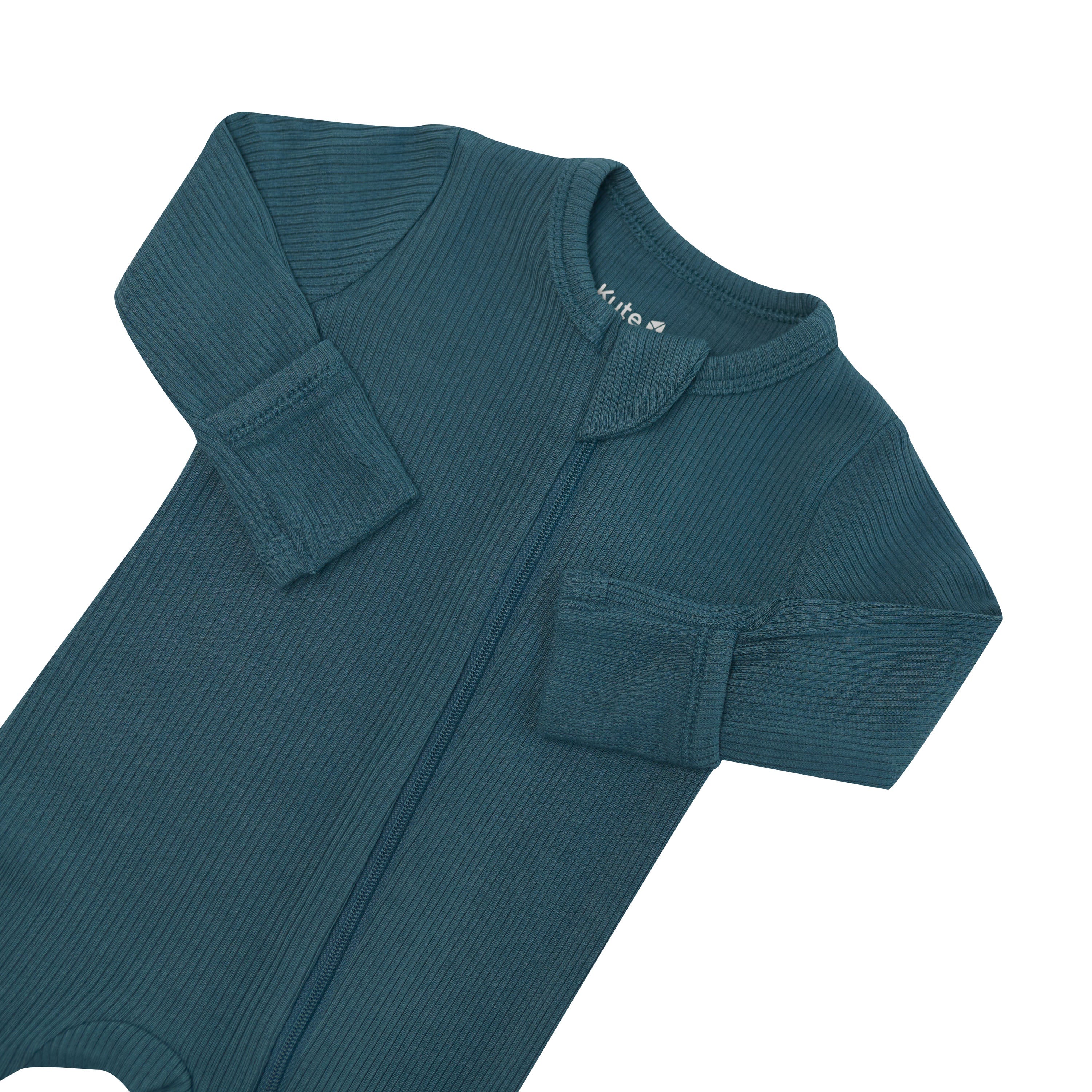 Ribbed Zipper Footie in Atlantic