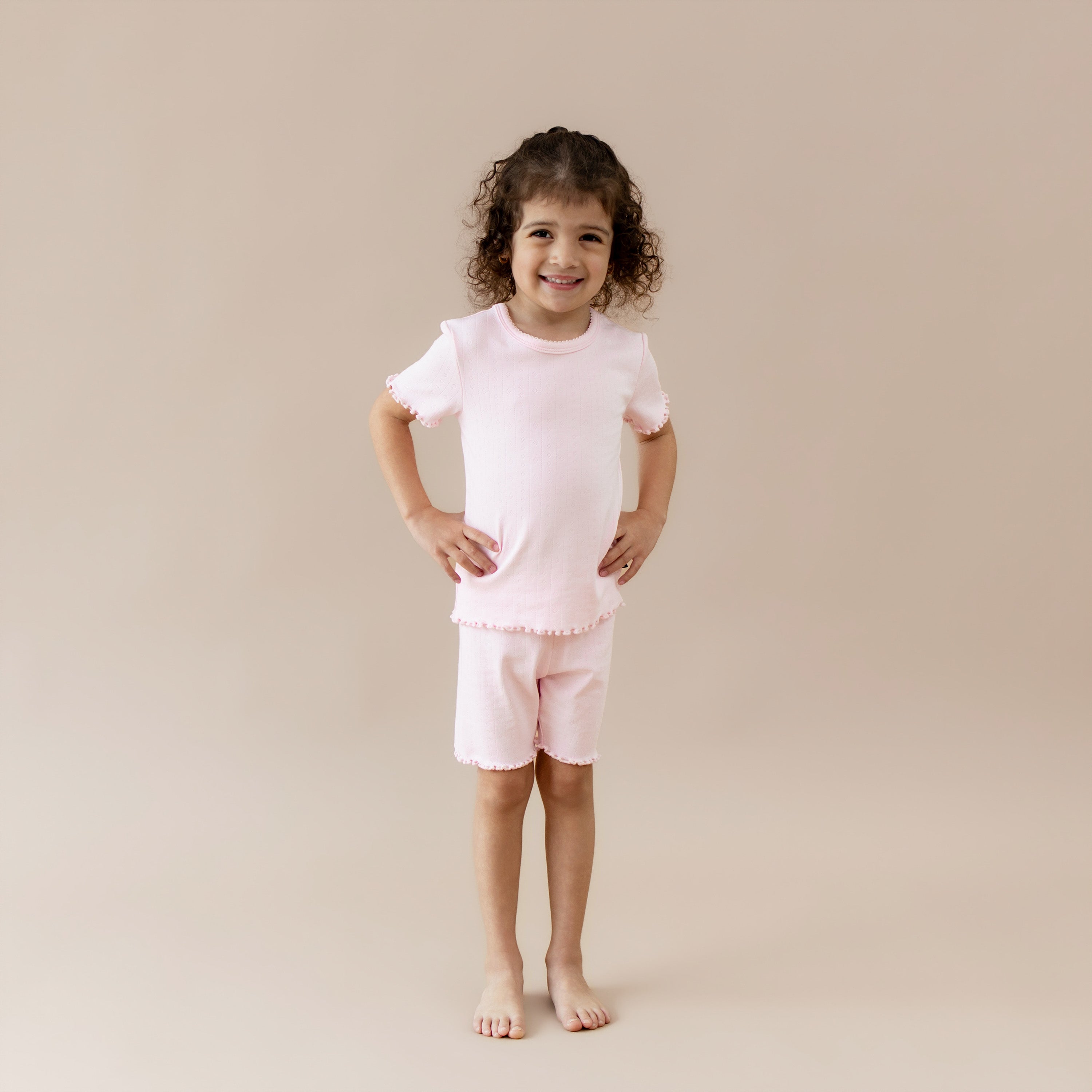 Pointelle Short Sleeve Set in Sakura