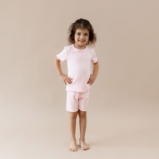 Pointelle Short Sleeve Set in Sakura