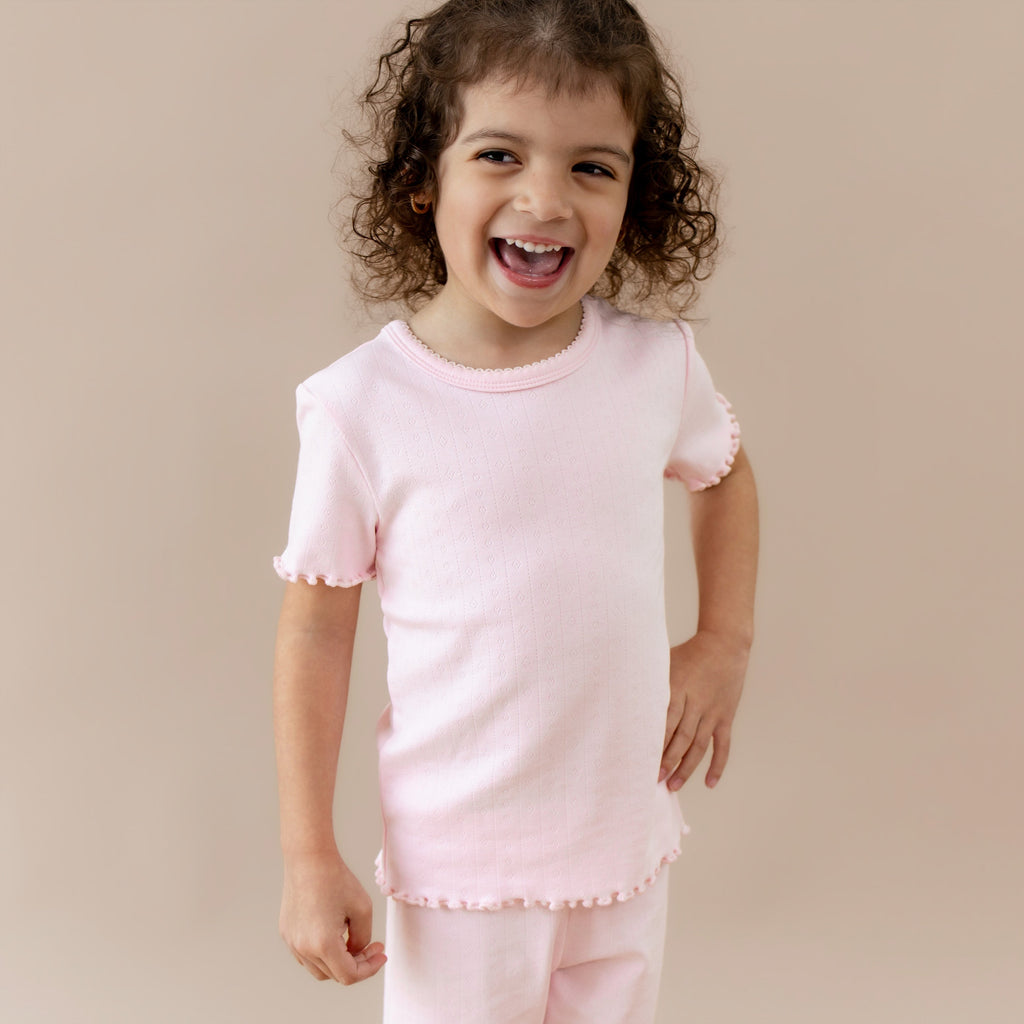 Pointelle Short Sleeve Set in Sakura