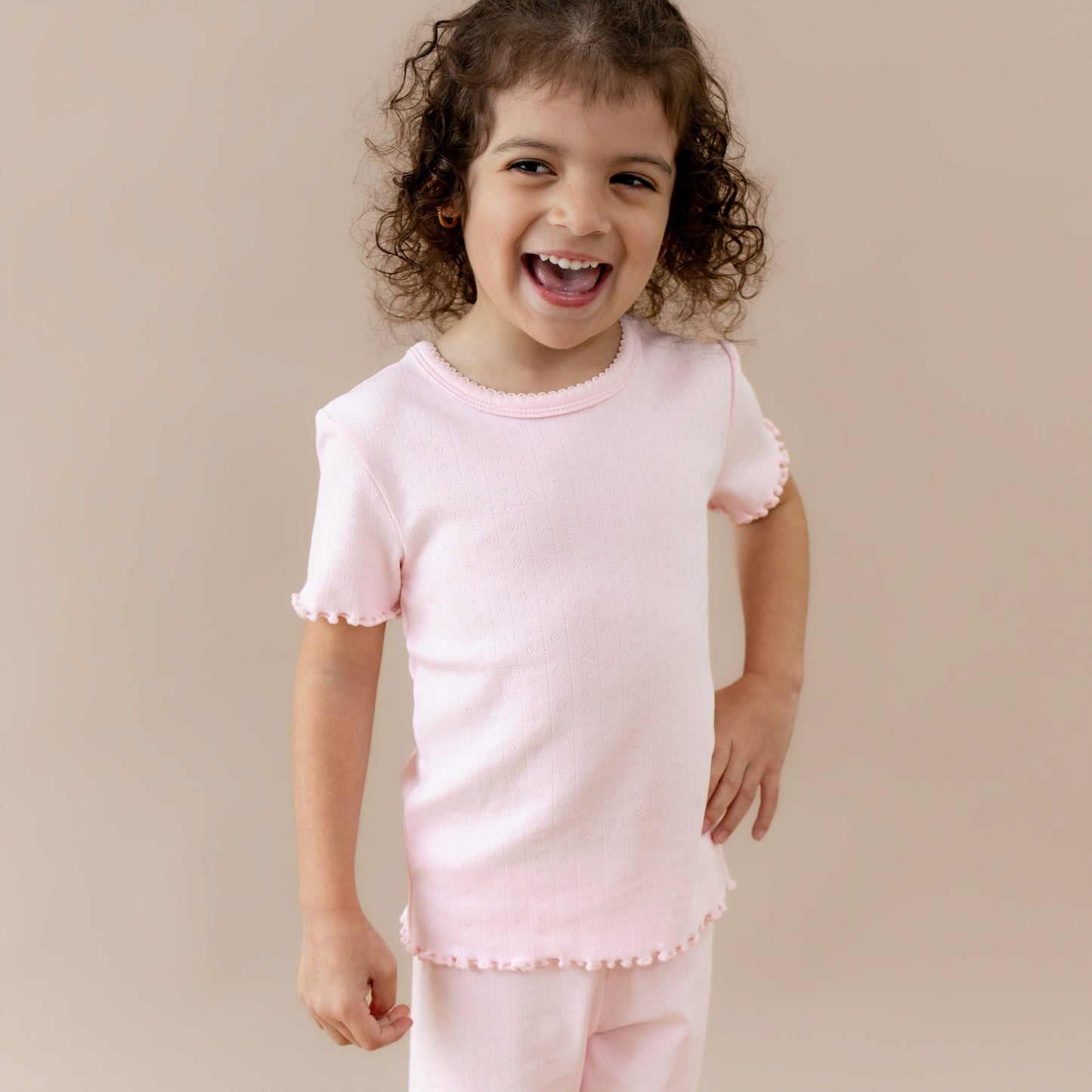 Pointelle Short Sleeve Set in Sakura