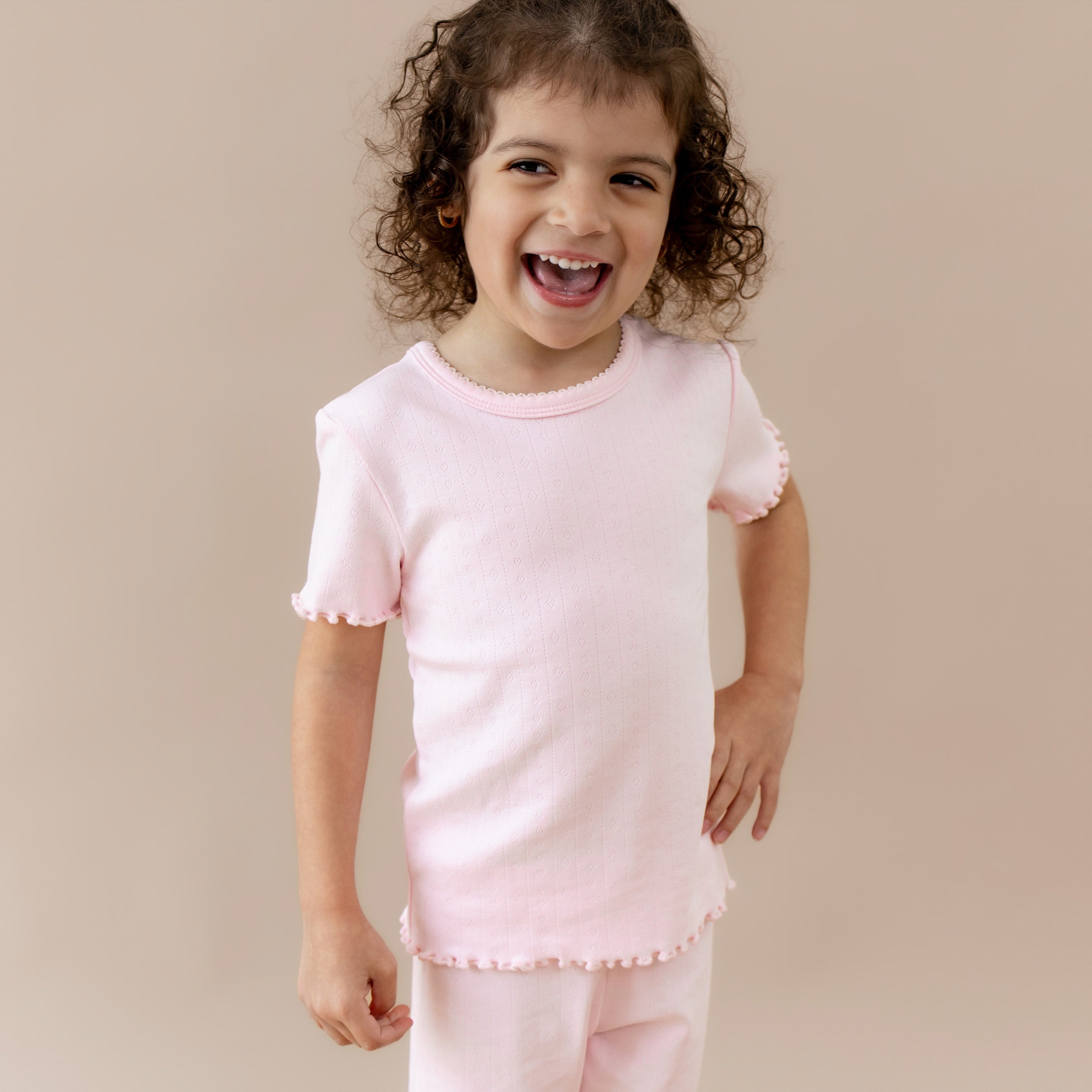 Pointelle Short Sleeve Set in Sakura