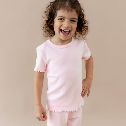 Pointelle Short Sleeve Set in Sakura