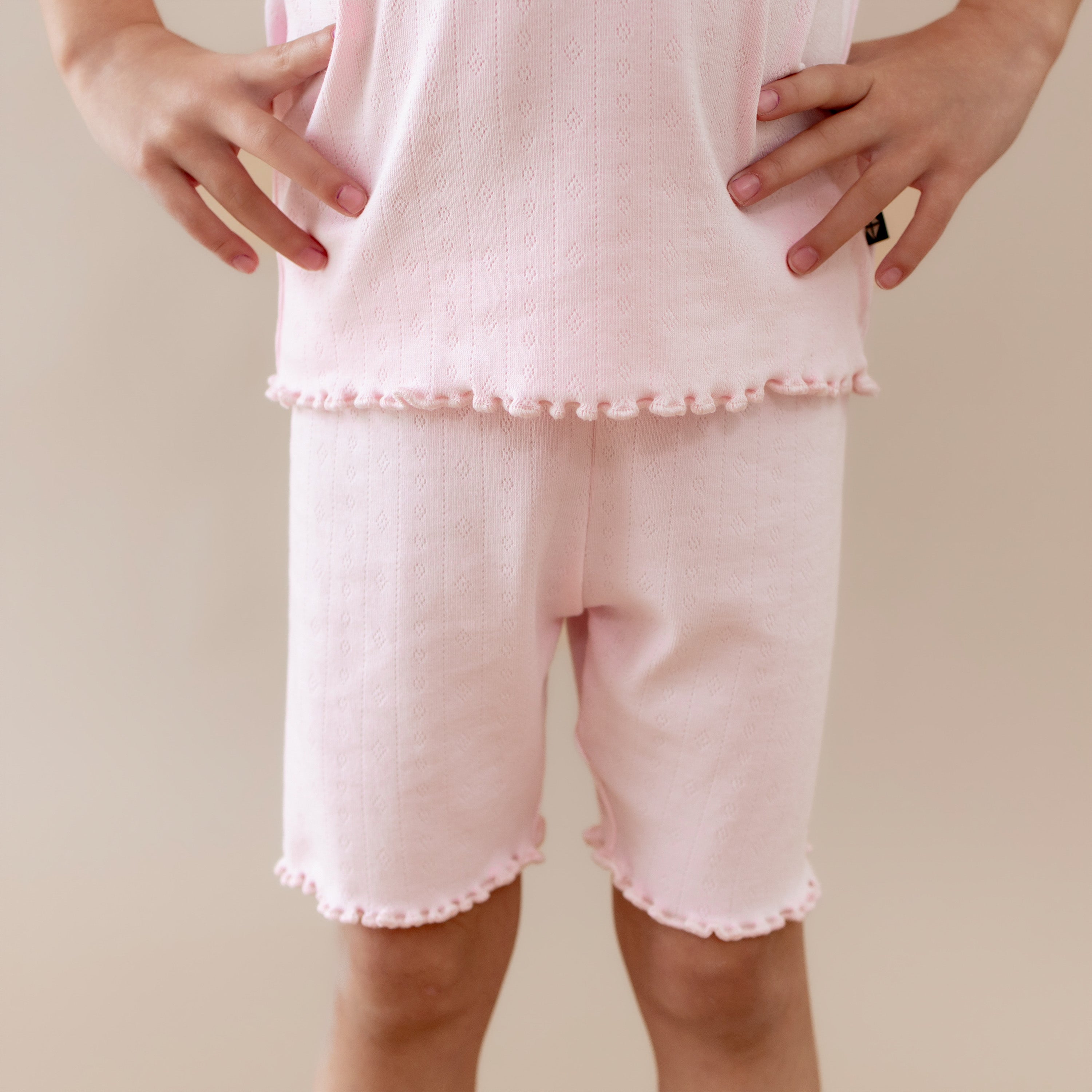Pointelle Short Sleeve Set in Sakura