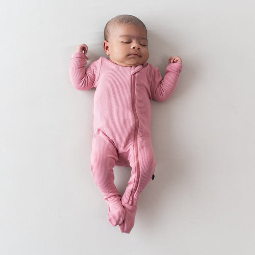 Ribbed Zipper Footie in Apple Blossom