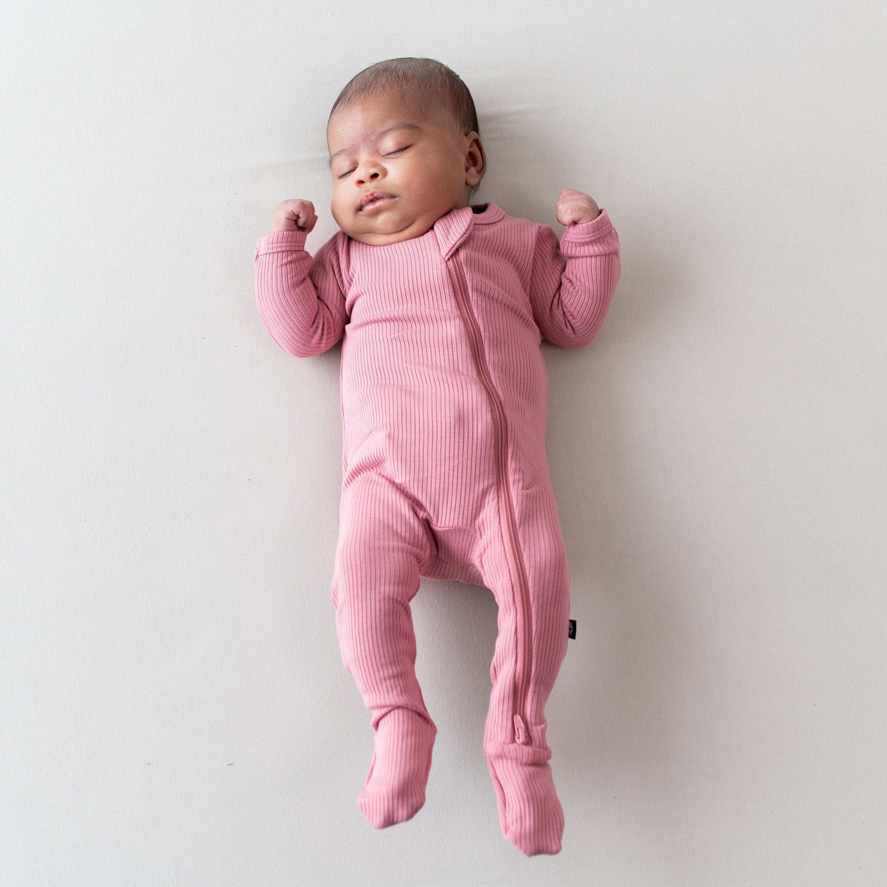 Ribbed Zipper Footie in Apple Blossom