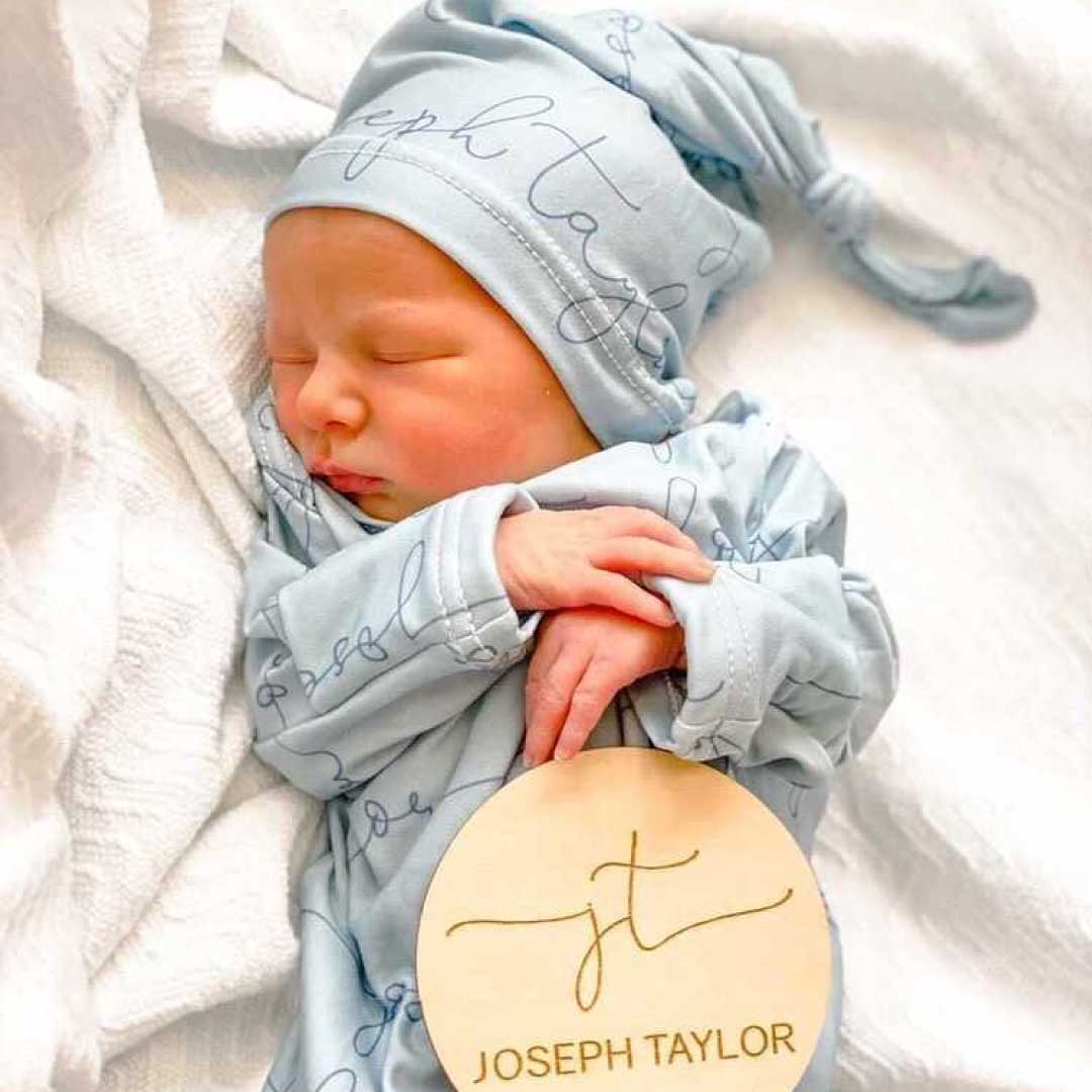 Solid Light Dusty Blue Personalized Newborn Baby Knot Gown