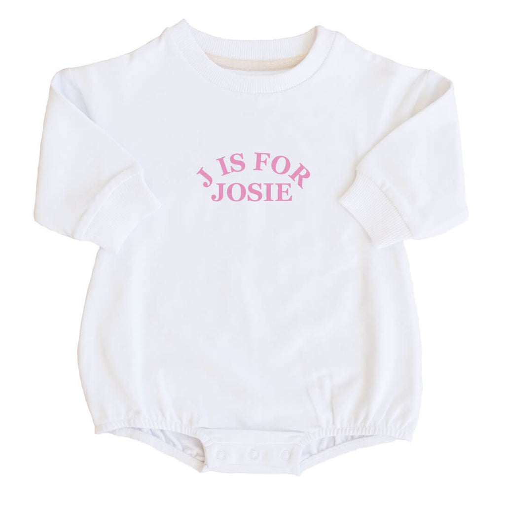 Personalized Pink My Name Graphic Sweatshirt Bubble Romper | White