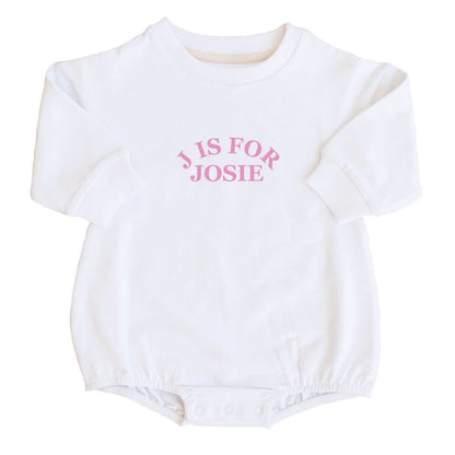 Personalized Pink My Name Graphic Sweatshirt Bubble Romper | White